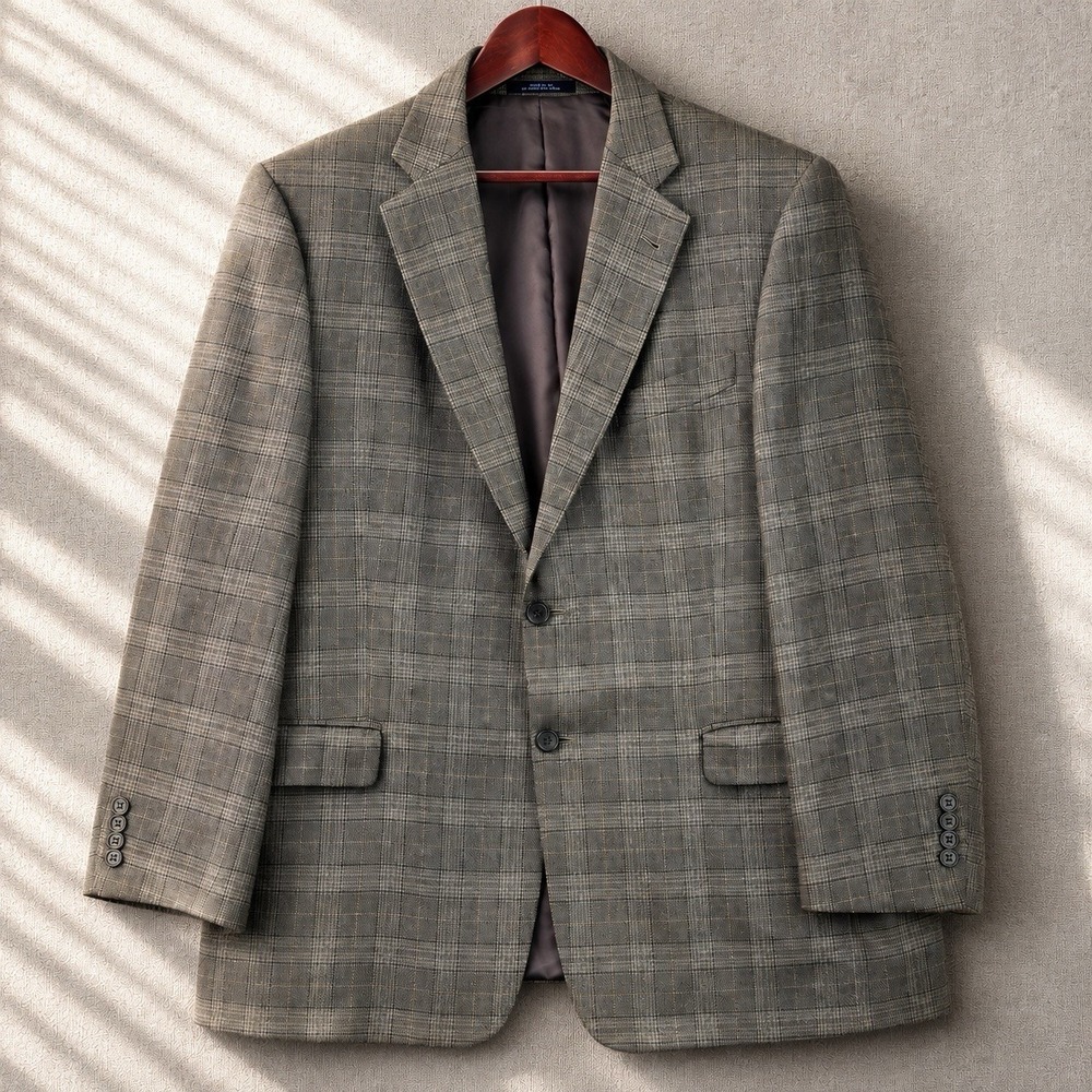 Joseph Abboud Sport Coat Blazer Men's‎ 44R Brown Windowpane Silk Wool Nordstrom